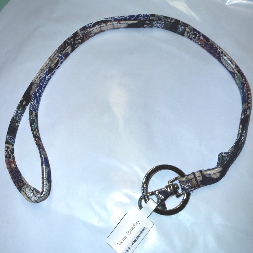 Vera Bradley Lanyard Women NEW Java Navy Camo Quilted Cotton Key ID Holder